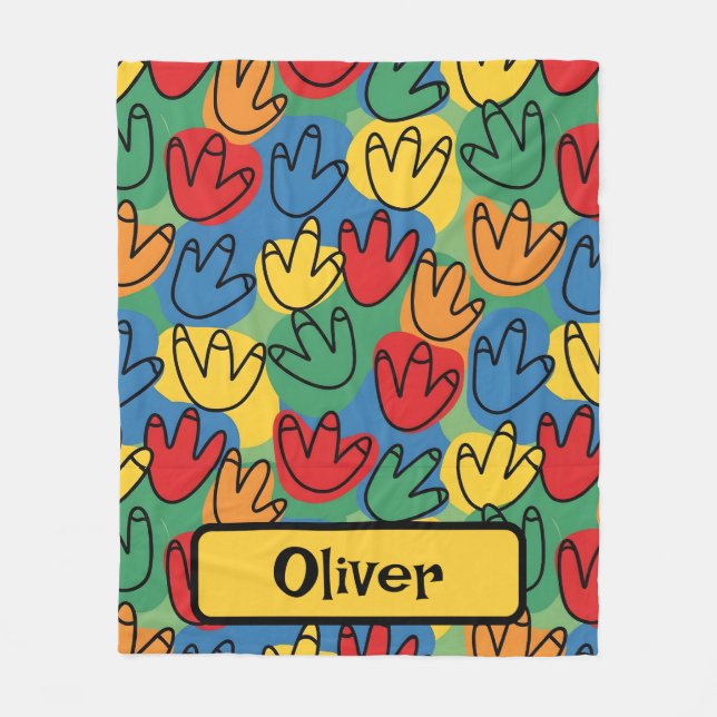 Colourful Dinosaur Footprints Fleece Blanket (Front)