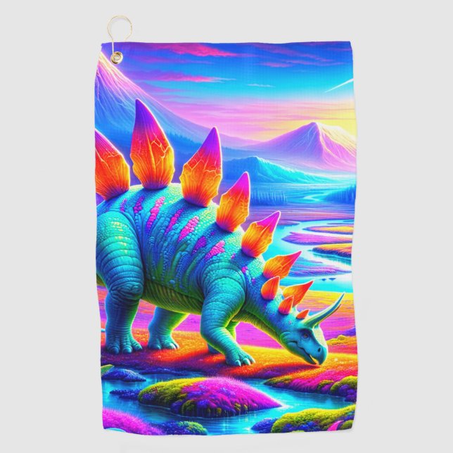 Colourful Dinosaur Golf Towel (Front)