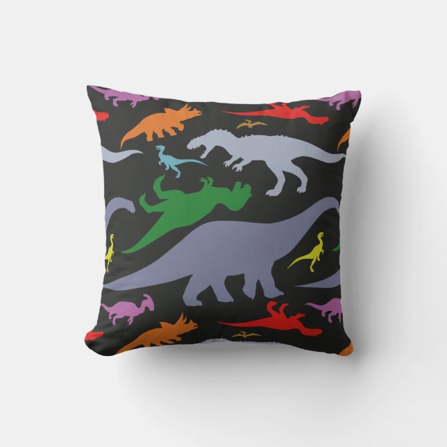 Colourful Dinosaur Pattern (Dark) Cushion (Front)