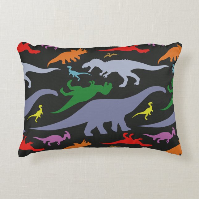 Colourful Dinosaur Pattern (Dark) Decorative Cushion (Front)