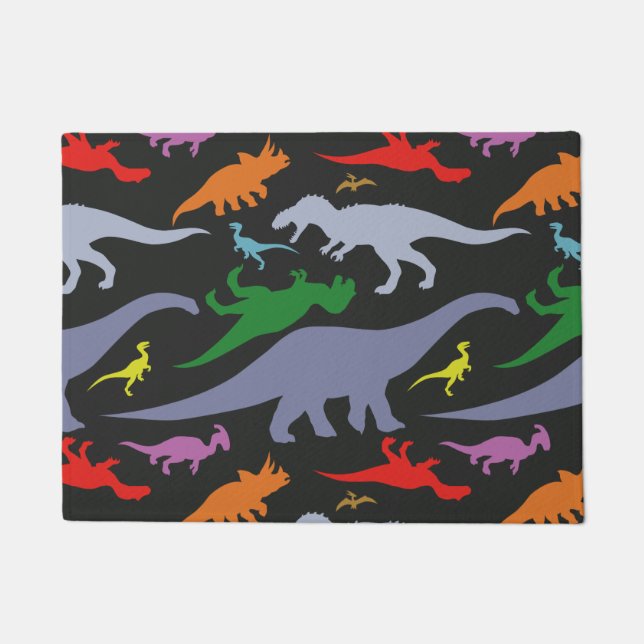 Colourful Dinosaur Pattern (Dark) Doormat (Front)