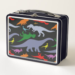 Colourful Dinosaur Pattern (Dark) Metal Lunch Box