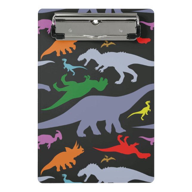 Colourful Dinosaur Pattern (Dark) Mini Clipboard (Front)