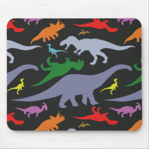 Colourful Dinosaur Pattern (Dark) Mouse Pad