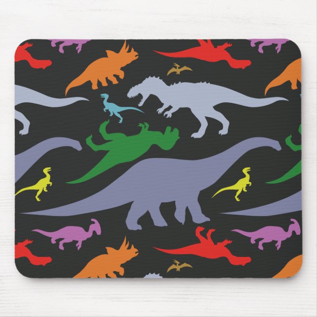 Colourful Dinosaur Pattern (Dark) Mouse Pad (Front)