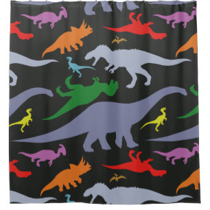Colourful Dinosaur Pattern (Dark) Shower Curtain