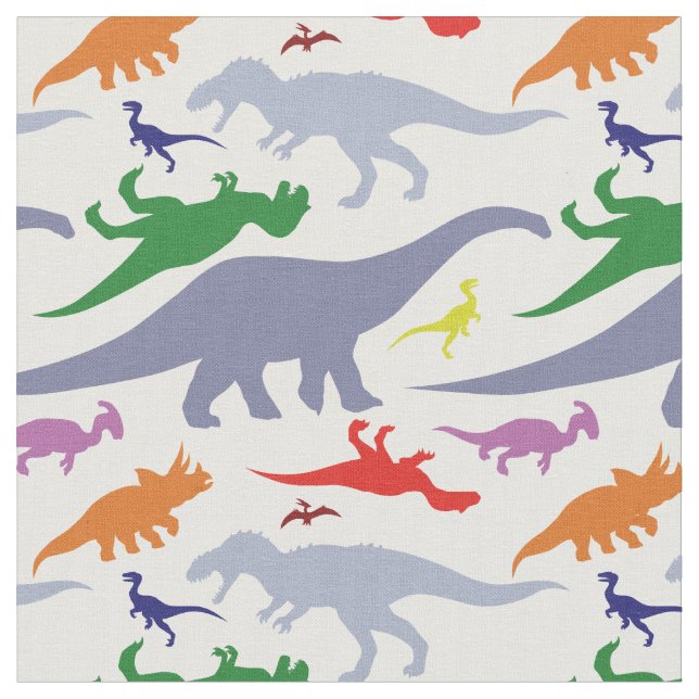 Colourful Dinosaur Pattern (Light) Fabric (Close Up)