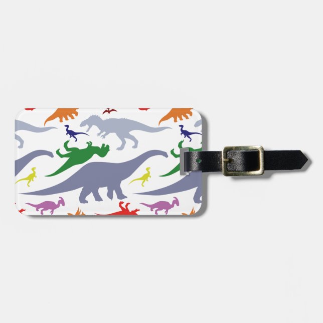 Colourful Dinosaur Pattern (Light) Luggage Tag (Front Horizontal)
