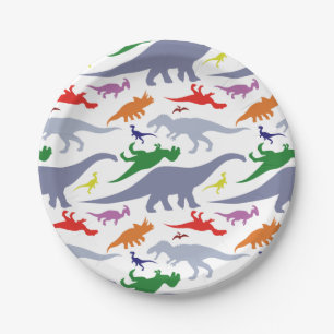 Colourful Dinosaur Pattern (Light) Paper Plate