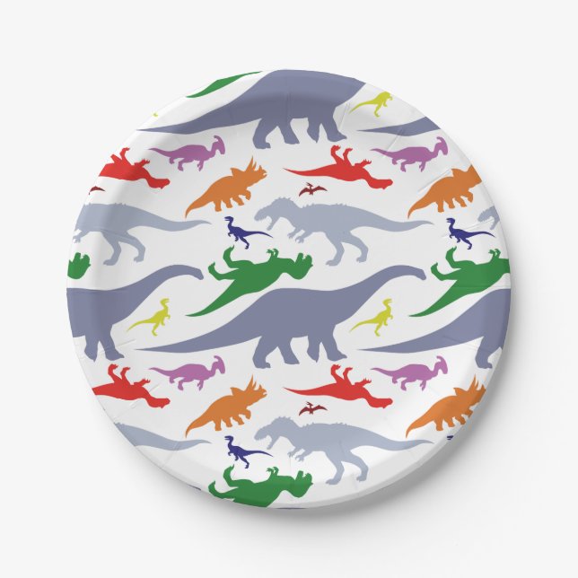 Colourful Dinosaur Pattern (Light) Paper Plate (Front)