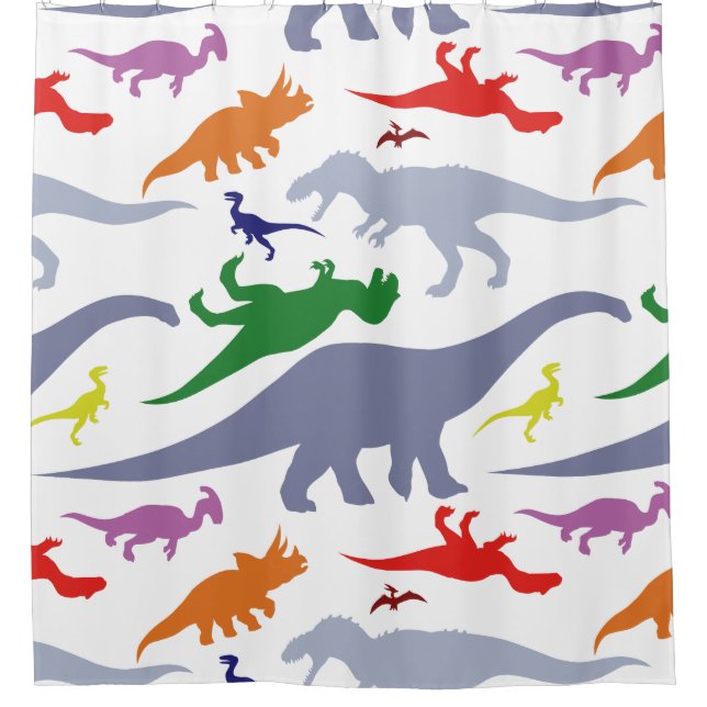 Colourful Dinosaur Pattern (Light) Shower Curtain (Front)