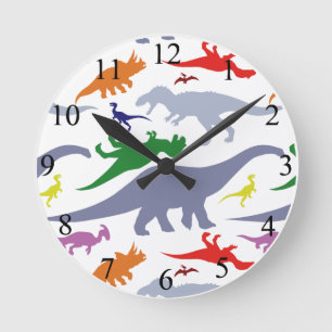Colourful Dinosaur Pattern Round Clock