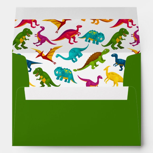 Colourful Dinosaur Pattern T-Rex Birthday Party Envelope (Back (Bottom))