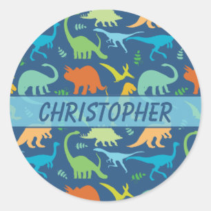 Colourful Dinosaur Pattern to Personalise Classic Round Sticker