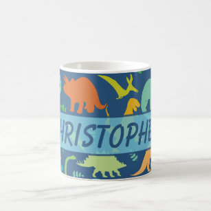Colourful Dinosaur Pattern to Personalise Coffee Mug