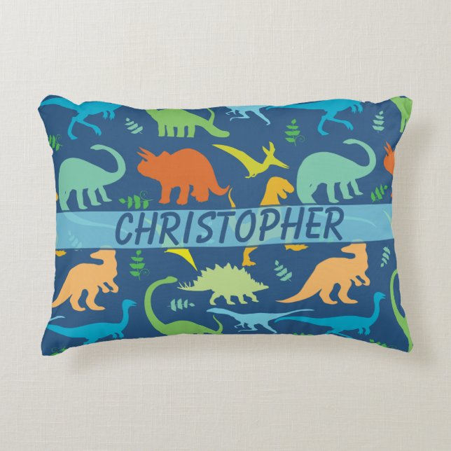 Colourful Dinosaur Pattern to Personalise Decorative Cushion (Front)