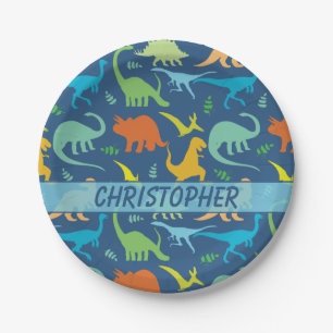 Colourful Dinosaur Pattern to Personalise Paper Plate