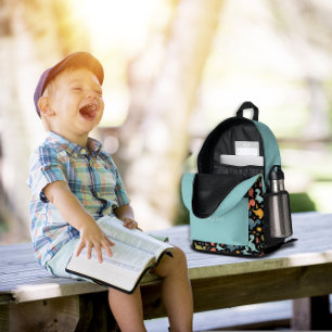 Colourful dinosaur pattern turquoise black name printed backpack