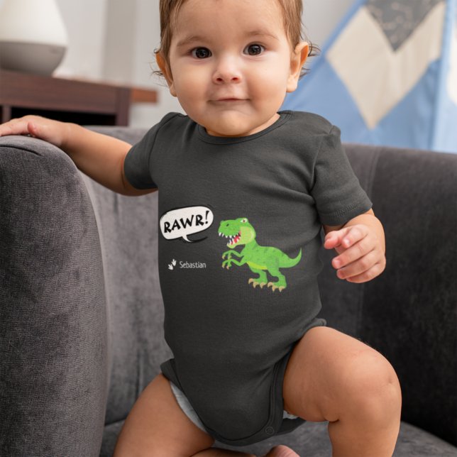 Colourful Dinosaur Pattern with Name T-Rex Baby Bodysuit (Creator Uploaded)