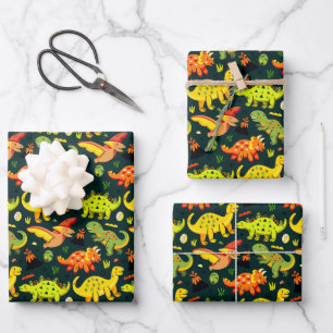 Colourful Dinosaur Pattern Wrapping Paper Sheet