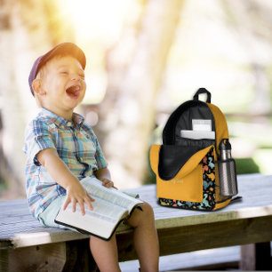 Colourful dinosaur pattern yellow black name  printed backpack