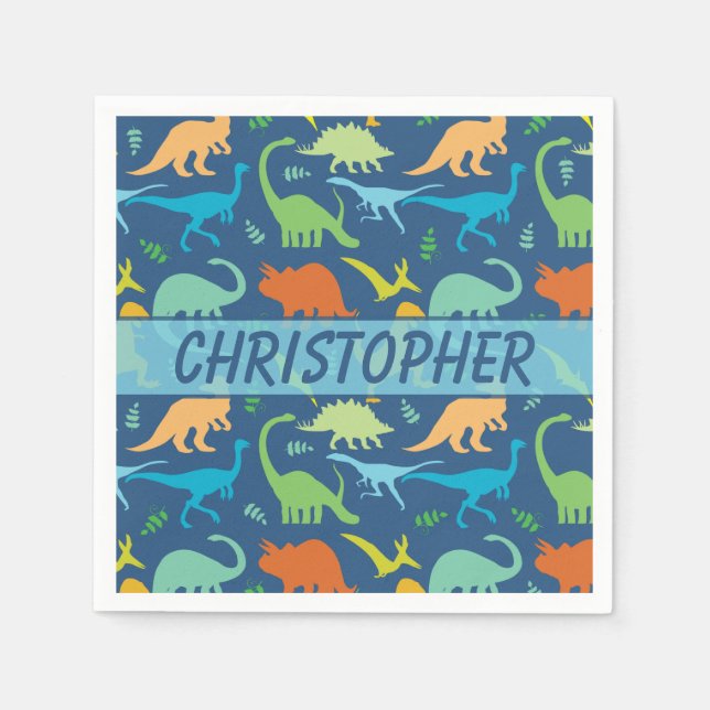 Colourful Dinosaur Personalise Napkin (Front)