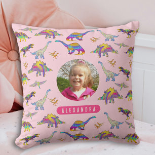 Colourful Dinosaur Personalised Photo and Name Pin Cushion