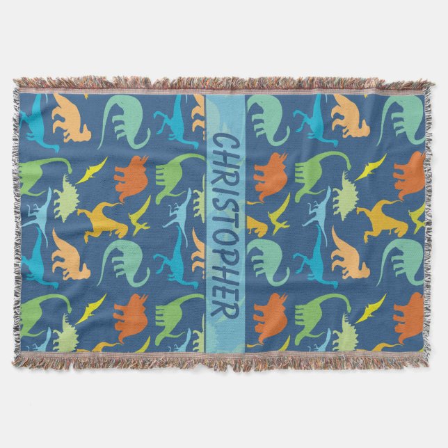 Colourful Dinosaur Personalised Throw Blanket (Front)