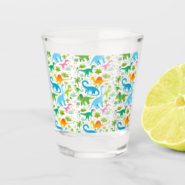 Colourful Dinosaur Seamless Pattern, Dinosaur Seam Shot Glass (Front)