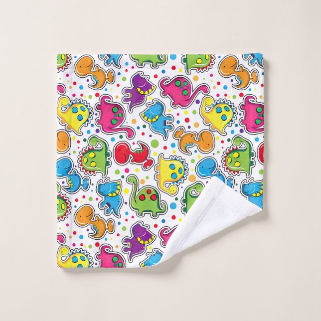 Colourful Dinosaur Seamless Pattern, Dinosaur Seam Wash Cloth (Wash Cloth)