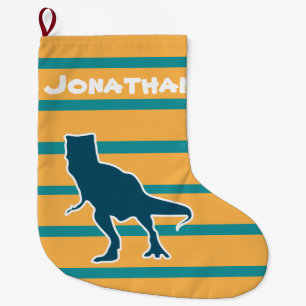 Colourful dinosaur T-rex cartoon jurassic Large Christmas Stocking