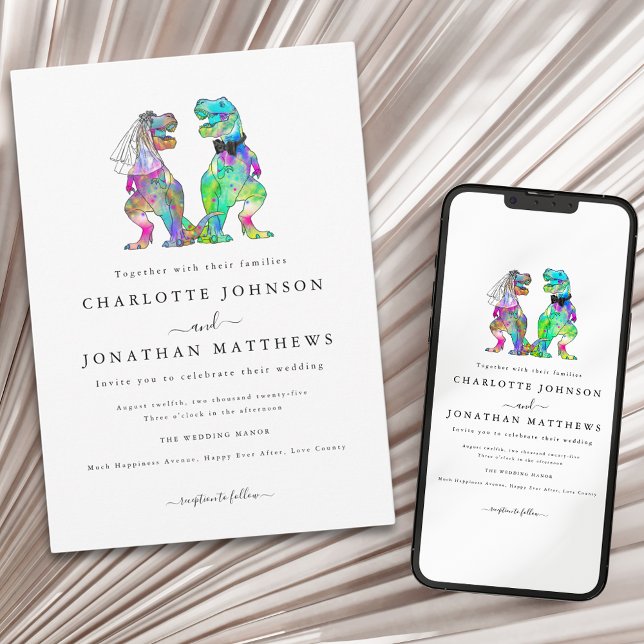 Colourful Dinosaur Theme Invitation (Colorful dinosaur theme wedding invitation with stylish Minimlist typography)