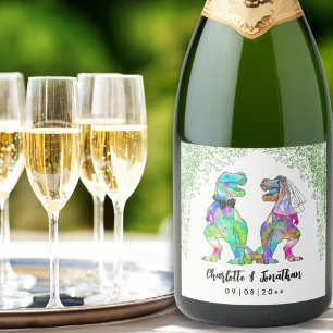Colourful Dinosaur Theme Wedding Custom Sparkling Wine Label