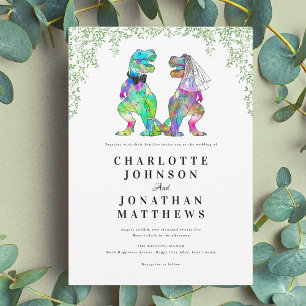 Colourful Dinosaur Theme Wedding Invitation