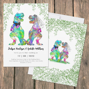 Colourful Dinosaur Theme Wedding Invitation