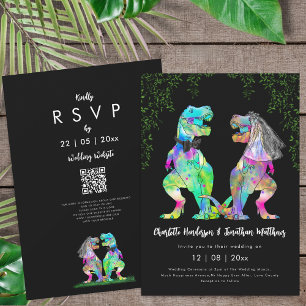 Colourful Dinosaur theme Wedding QR Code Invitation