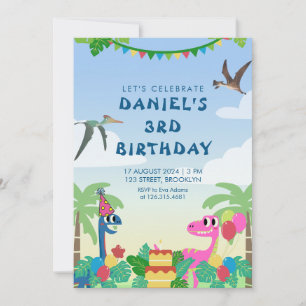 Colourful Dinosaur Themed Birthday Party Invitatio Invitation