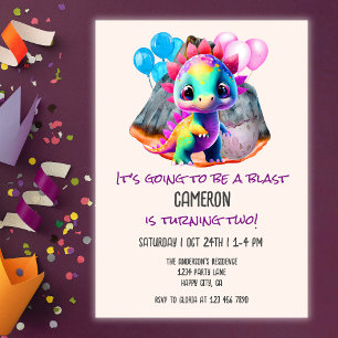 Colourful Dinosaur To Be a Blast 2nd Birthday Part Invitation