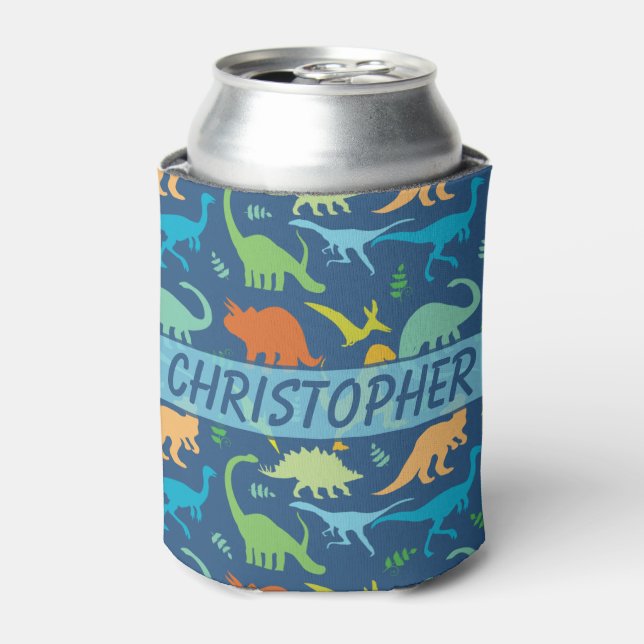 Colourful Dinosaur to Personalise Can Cooler (Can Front)