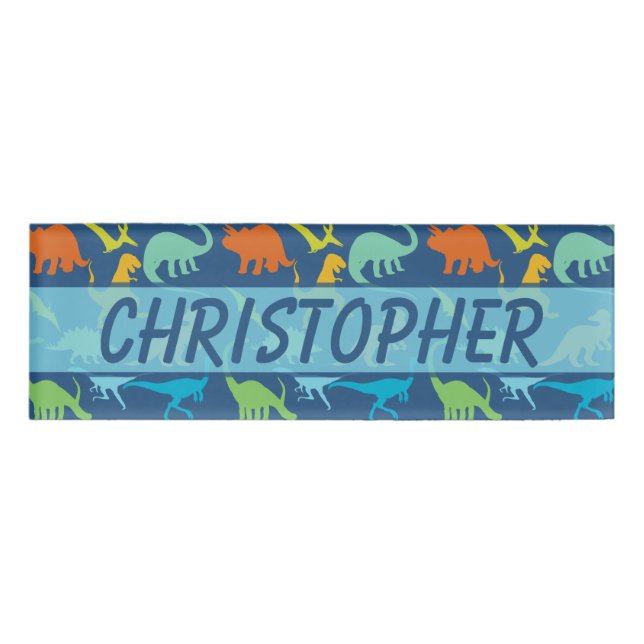 Colourful Dinosaur to Personalise Name Tag (Front)