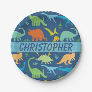 Colourful Dinosaur to Personalise Paper Plate