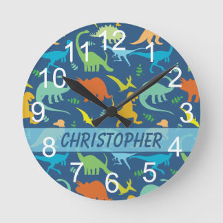 Colourful Dinosaur to Personalise Round Clock