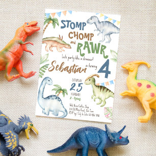 Colourful dinosaur toddler birthday party invitation
