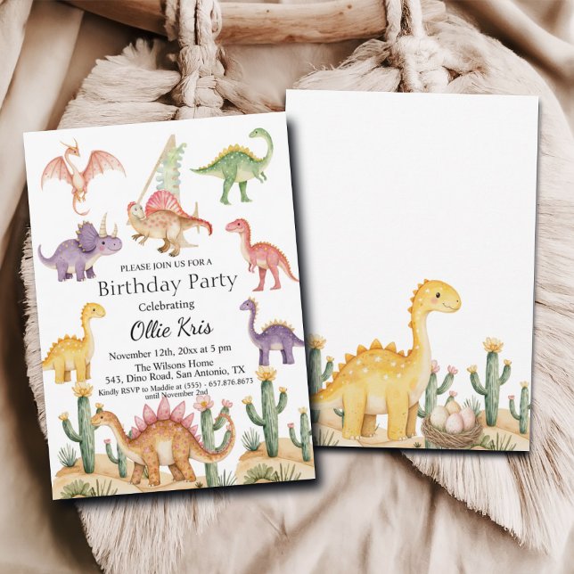 Colourful Dinosaurs 4th Birthday Party Invitation (Creator Uploaded)