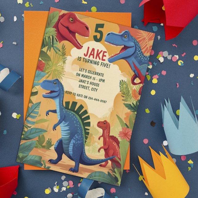 Colourful Dinosaurs 5th Birthday Kids Party  Invitation (Creator Uploaded)