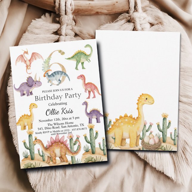 Colourful Dinosaurs 6th Birthday Party Invitation (Creator Uploaded)