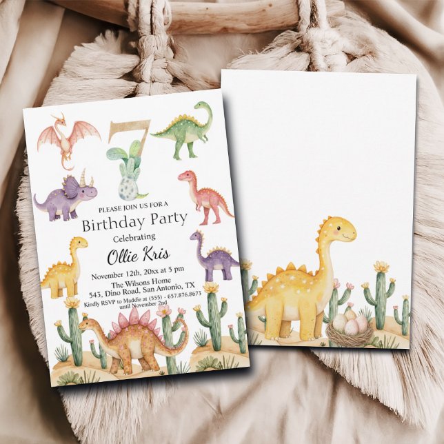Colourful Dinosaurs 7th Birthday Party Invitation (Creator Uploaded)
