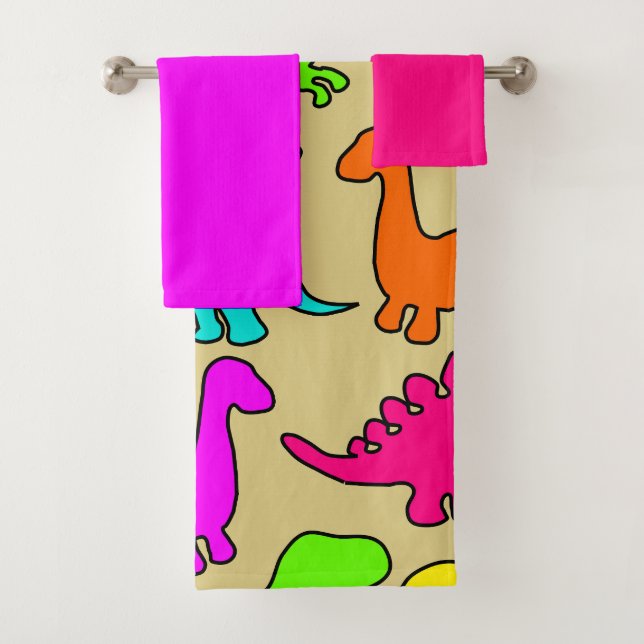 Colourful Dinosaurs Bath Towel Set (Insitu)