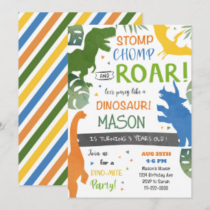 Colourful Dinosaurs Birthday Party Invitation