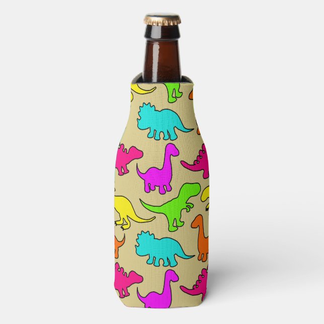 Colourful Dinosaurs Bottle Cooler (Bottle Front)